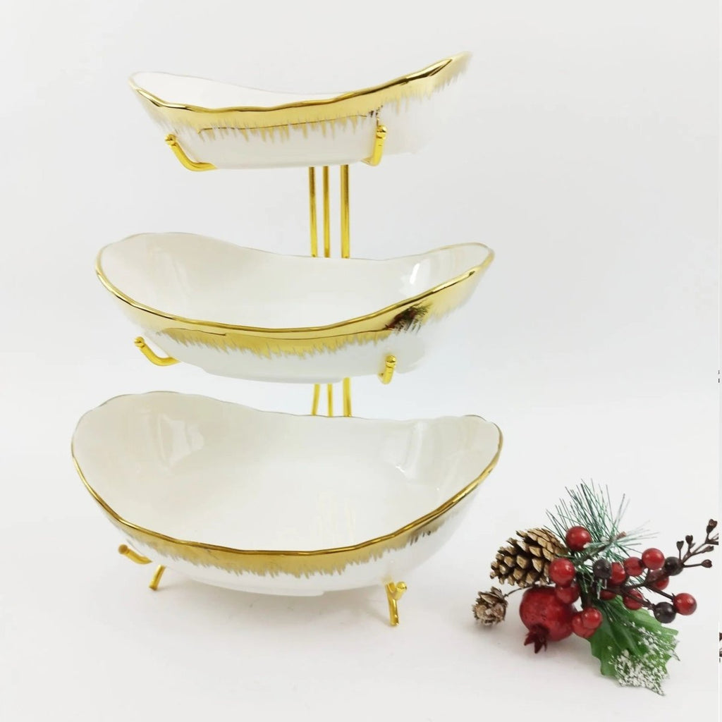 3 Layers Ceramic Bowls with Steel Stand
