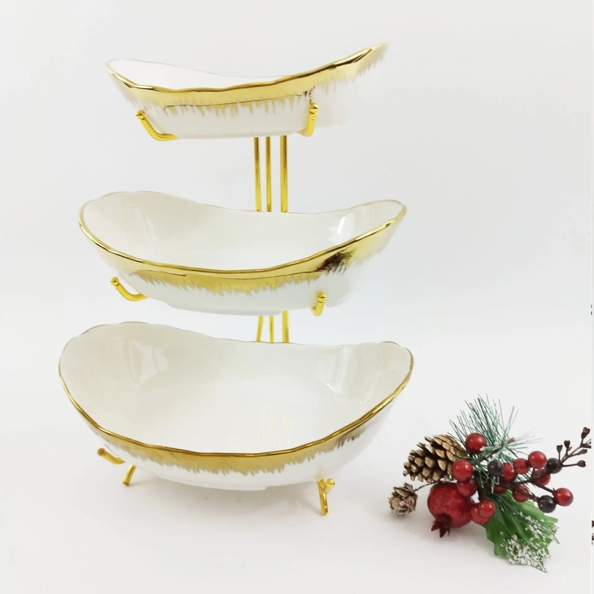 3 Layers Ceramic Bowls with Steel Stand
