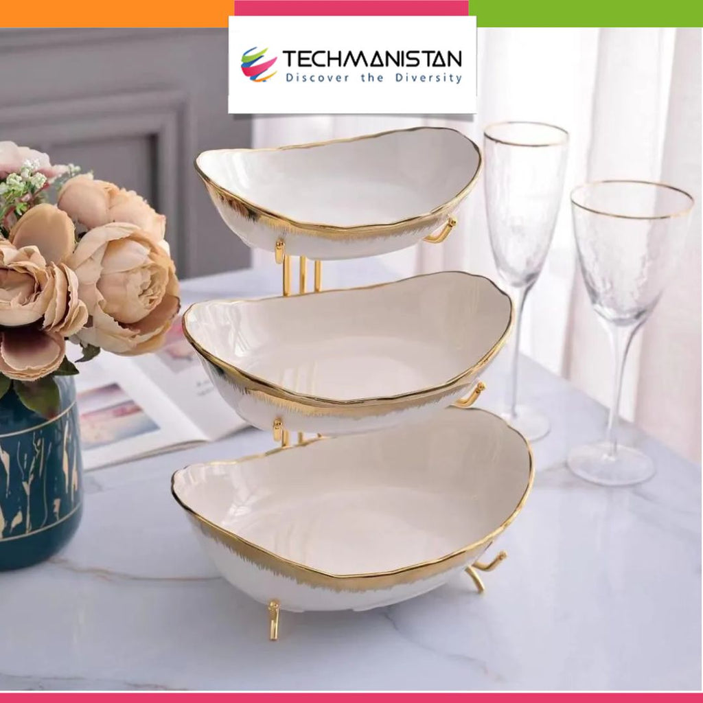 3 Layers Ceramic Bowls with Steel Stand