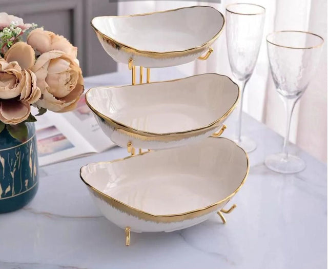 3 Layers Ceramic Bowls with Steel Stand