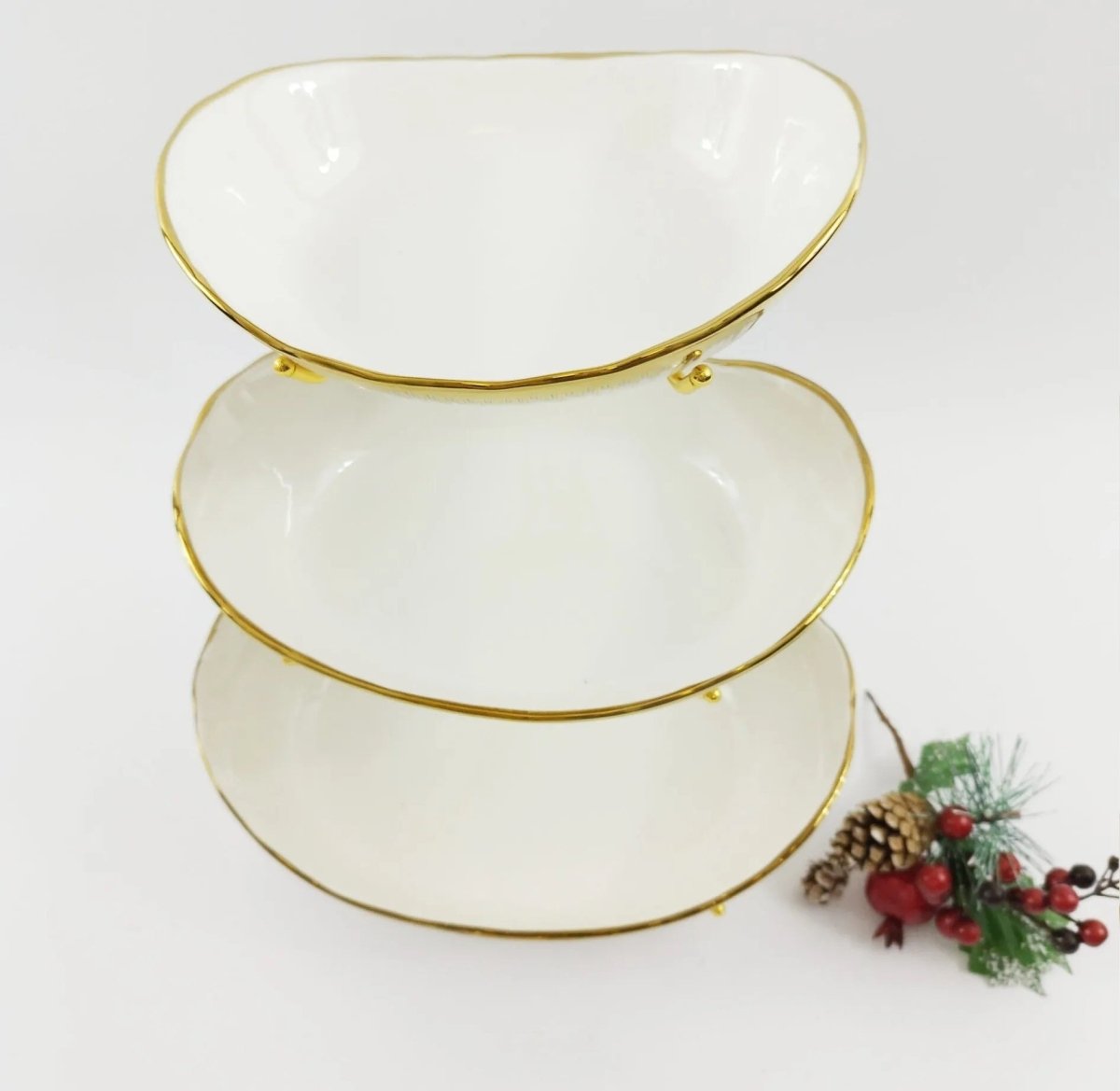 3 Layers Ceramic Bowls with Steel Stand