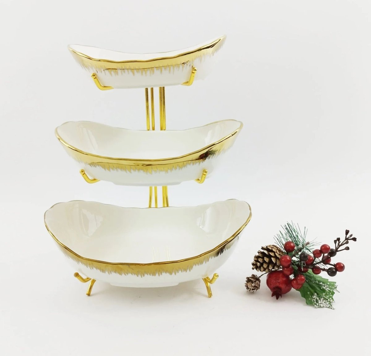 3 Layers Ceramic Bowls with Steel Stand
