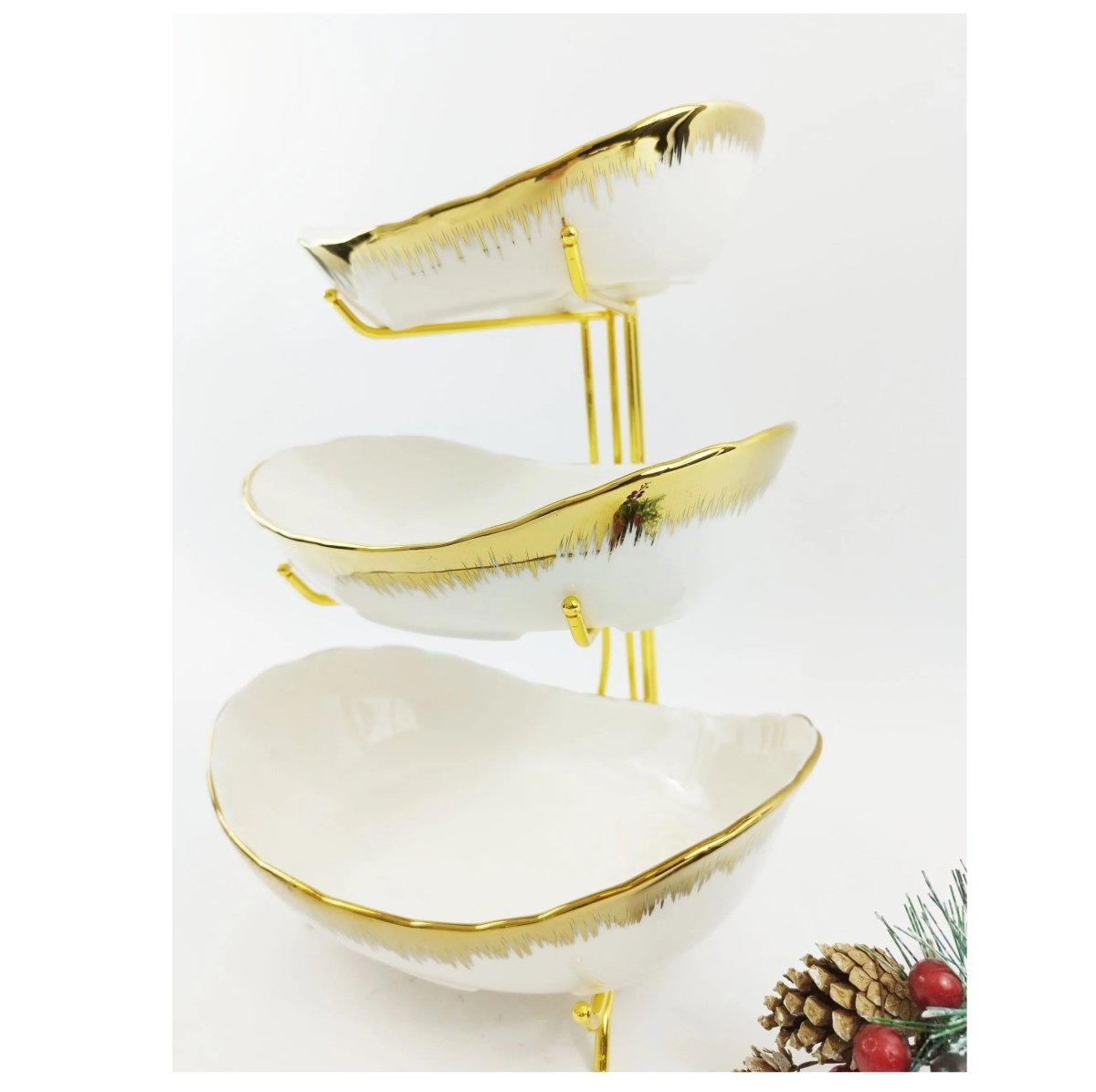 3 Layers Ceramic Bowls with Steel Stand