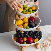 3 Layers Ceramic Bowls with Wooden Stand