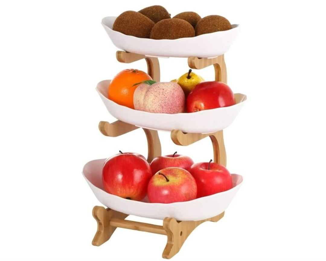 3 Layers Ceramic Bowls with Wooden Stand
