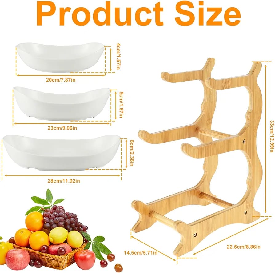 3 Layers Ceramic Bowls with Wooden Stand