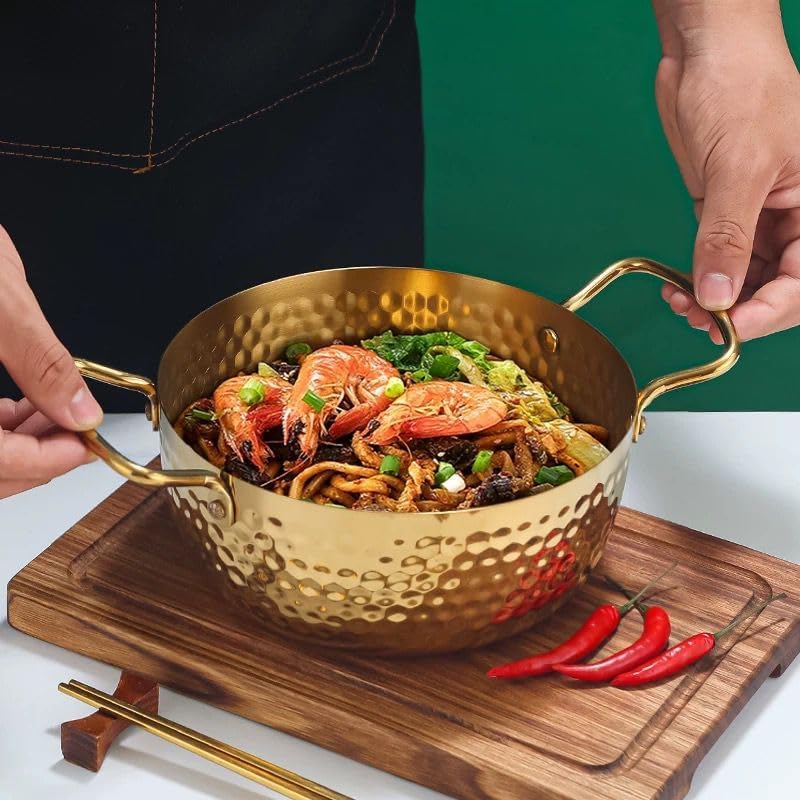 3 Piece Golden Hexagonal Pattern Serving Ramen Pots with Lids