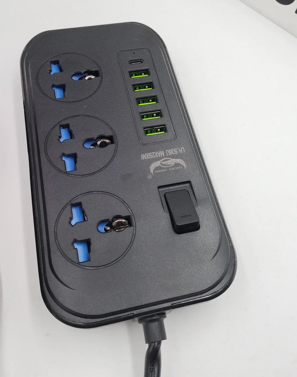 3 Sockets & 6 USB Extension Cord