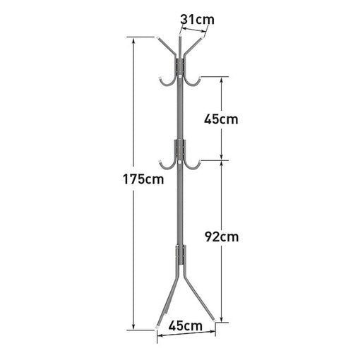 3 Tier 9 Hooks Coat & Hat Rack Hanging Stand