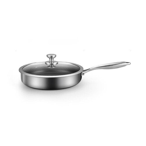 Stainless Steel Laser Coated Honeycomb Frying Pan with Glass Lid