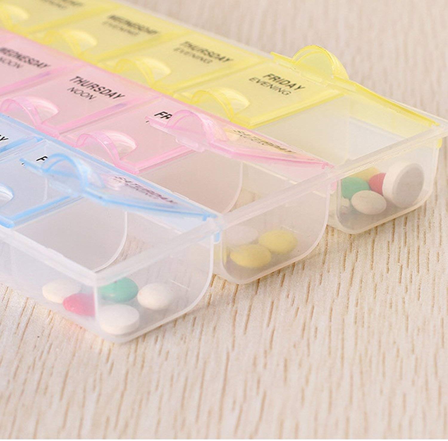 Weekly 7 Days Portable Pill Tablet Medicine Storage Organizer Box Manager, 21 Grids Morning, Noon & Night Weekly Planner For Medicine, Pill Box