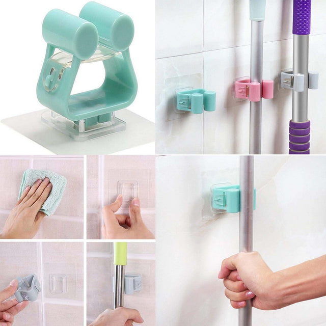 Pack of 3 - Random Color Self Adhesive Wall Mounted Mop Hook Mop Holder Broom Clamp, Bathroom Mop Holder, No Trace-Free Punching Nail-Free Mop Clip, No Drilling Mop and Broom Holder, Brush Broom Hangerz