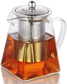 Square Glass Teapot with Heat-Resistant Stainless Steel Infuser Chai Kettle