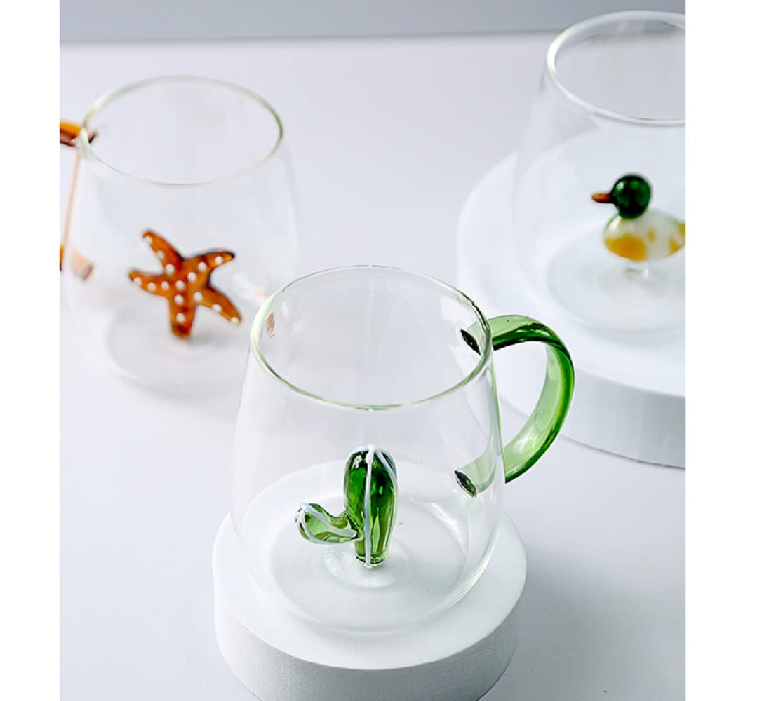 3D Cactus Plant Inside Glass Mug with Handle