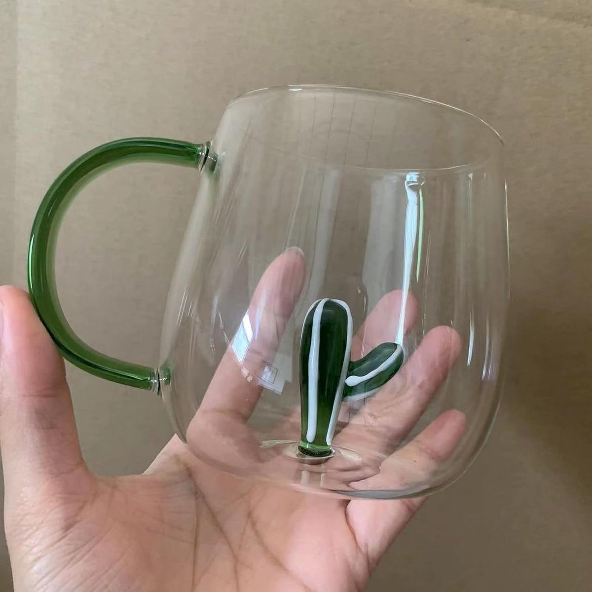 3D Cactus Plant Inside Glass Mug with Handle