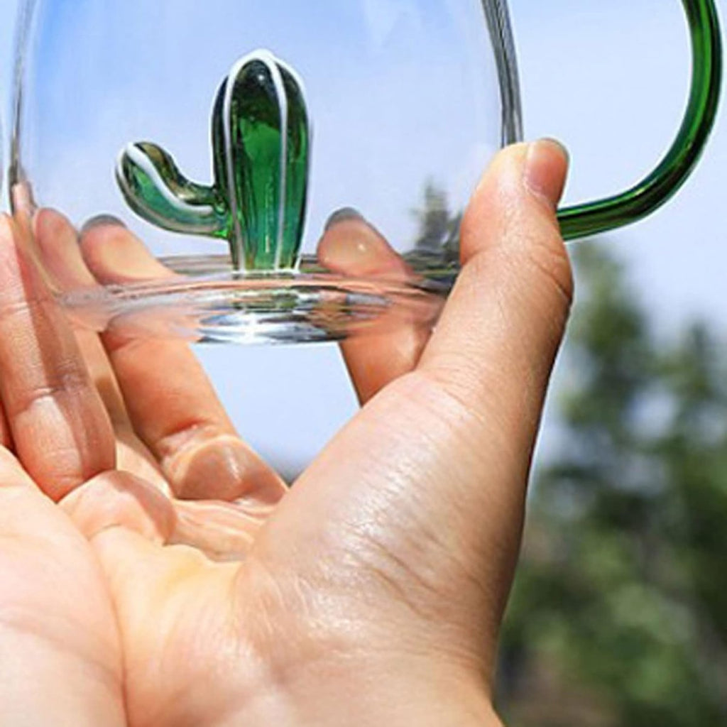 3D Cactus Plant Inside Glass Mug with Handle