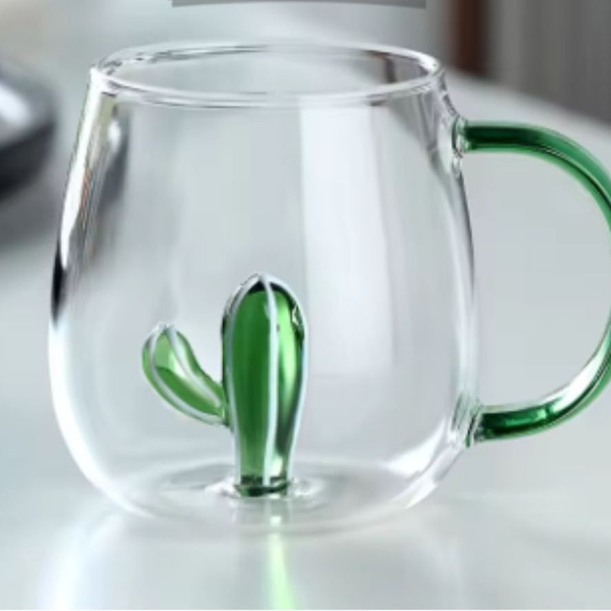 3D Cactus Plant Inside Glass Mug with Handle