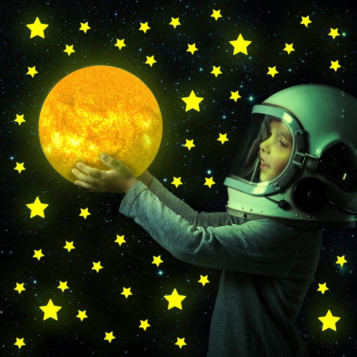 3D Embossed (Domed) Glow in Dark Sun with 12 Stars
