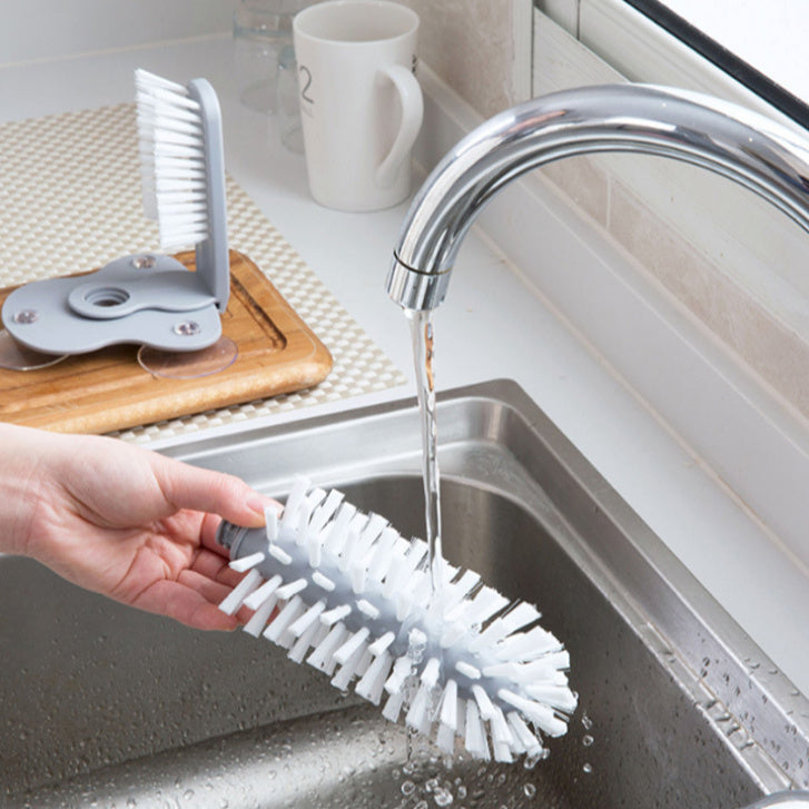 Wall Lazy Glass Washer Double Sided Bristle Brush Bottle Cleaning With Suction Cups - 17.5 x 14 cm