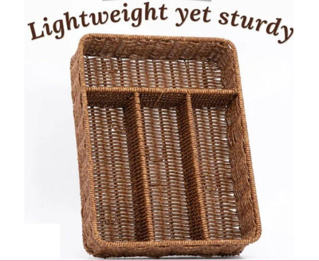 4 Compartment Rattan Spoon/Utensils Holder