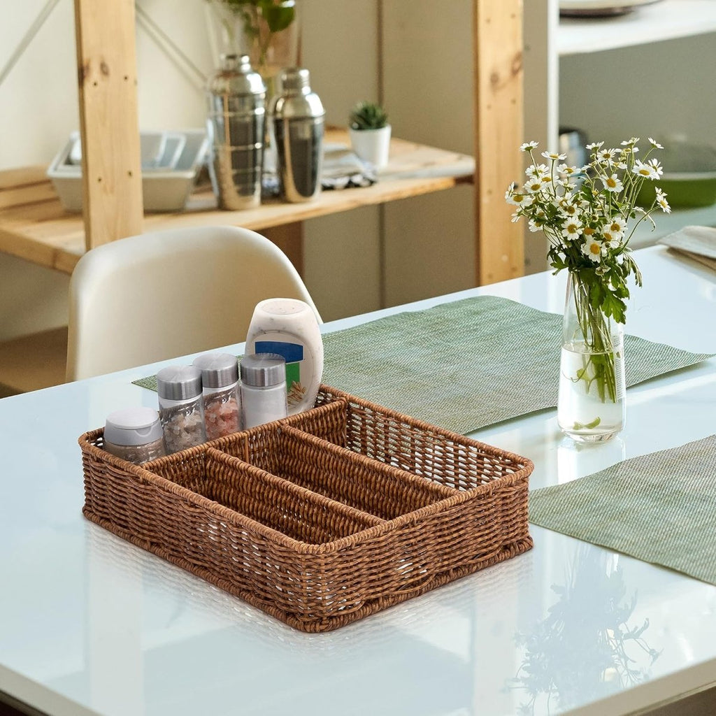 4 Compartment Rattan Spoon/Utensils Holder