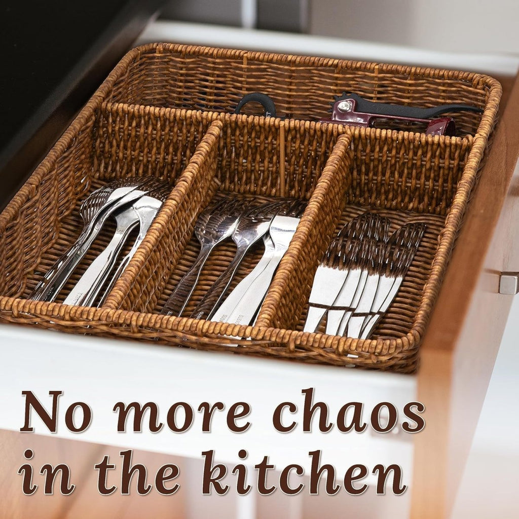 4 Compartment Rattan Spoon/Utensils Holder