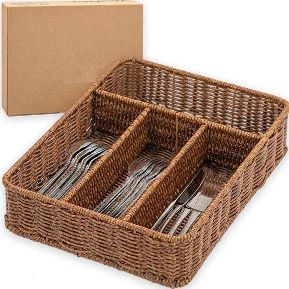 4 Compartment Rattan Spoon/Utensils Holder
