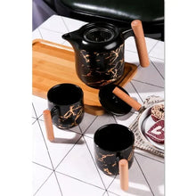 4 Pieces Tea Cups With Teapot & Wooden Tray