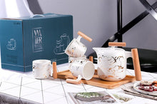 4 Pieces Tea Cups With Teapot & Wooden Tray