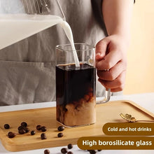 400ml Square Glass Mug With Handle, Straw & Wooden Lid