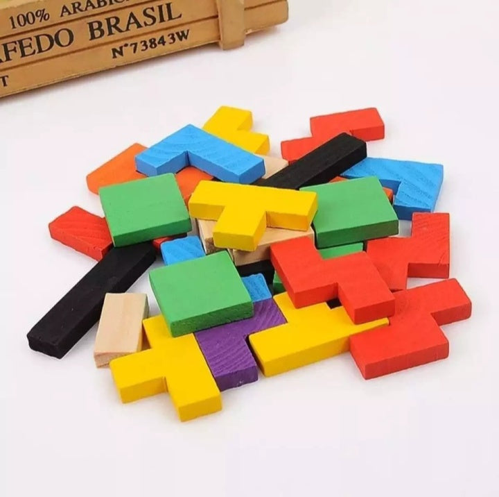 Multicolor Wooden Tetris Puzzle Blocks Board For Kids Early Educational Toys