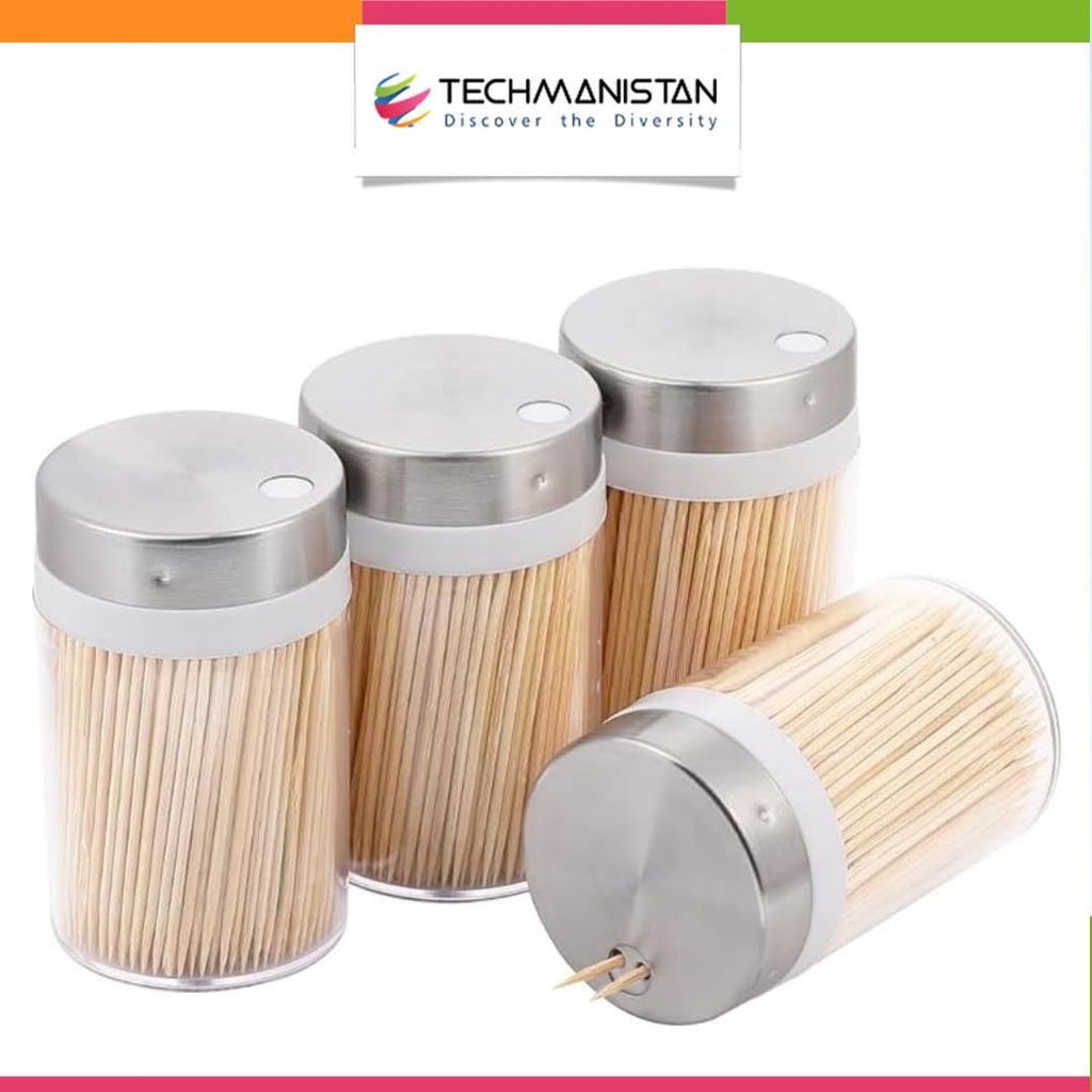 450 PCs Bamboo Toothpicks with Refillable Dispenser