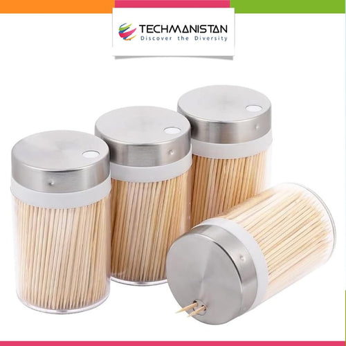 450 PCs Bamboo Toothpicks with Refillable Dispenser