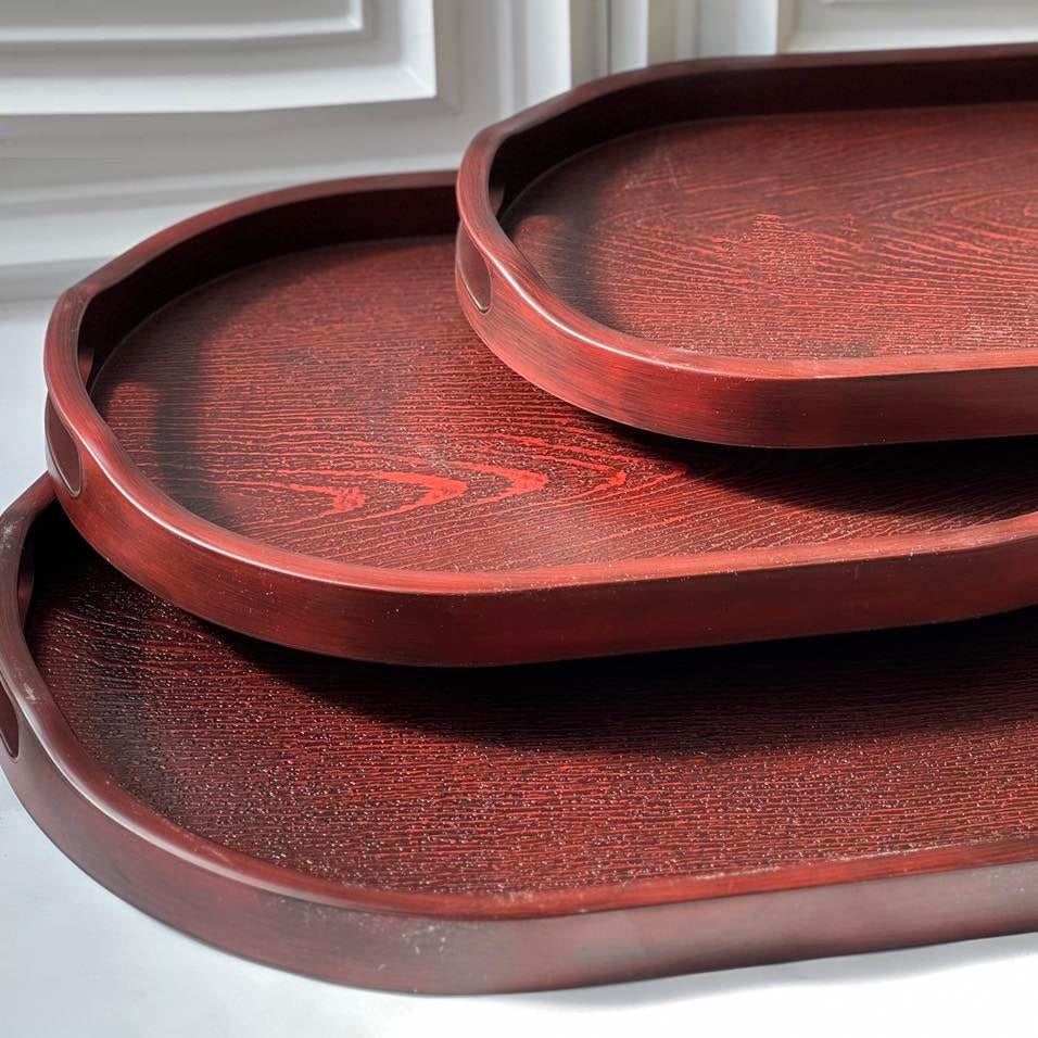 Set of 3 - Oval Serving Trays with Integrated Handles