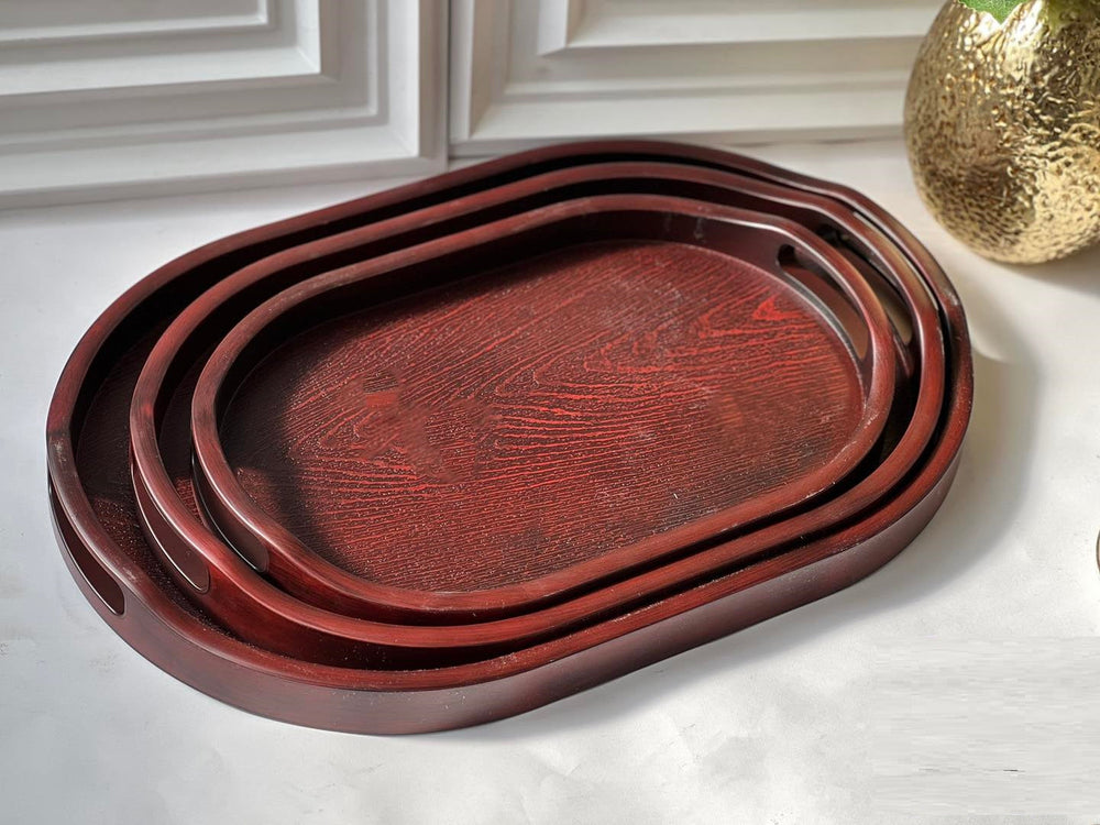 Set of 3 - Oval Serving Trays with Integrated Handles