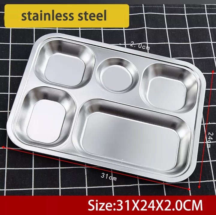 5 Compartments Stainless Steel Plate