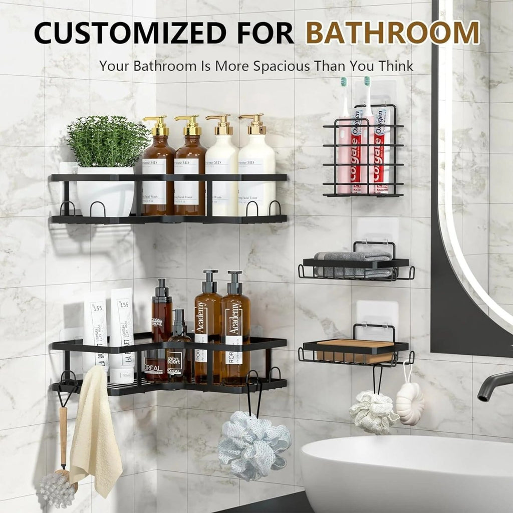 5-Piece Shower Caddy L-Shaped Corner Shelf Set