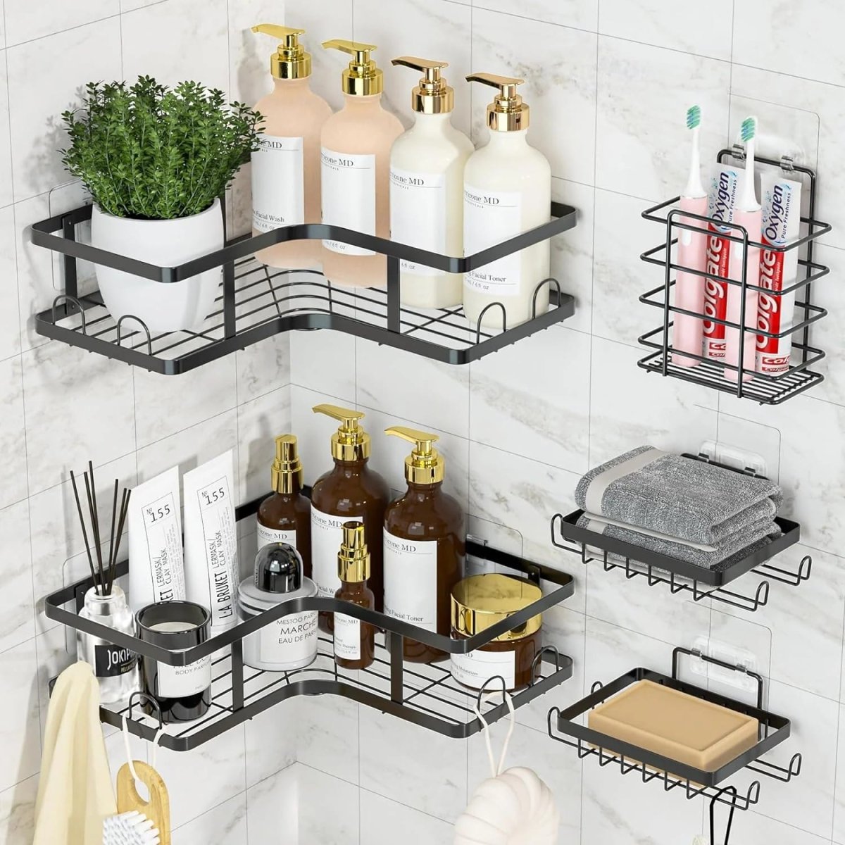 5-Piece Shower Caddy L-Shaped Corner Shelf Set
