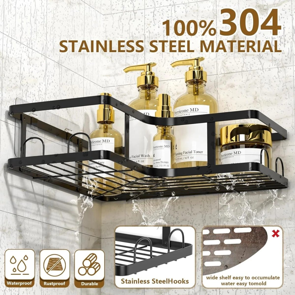 5-Piece Shower Caddy L-Shaped Corner Shelf Set