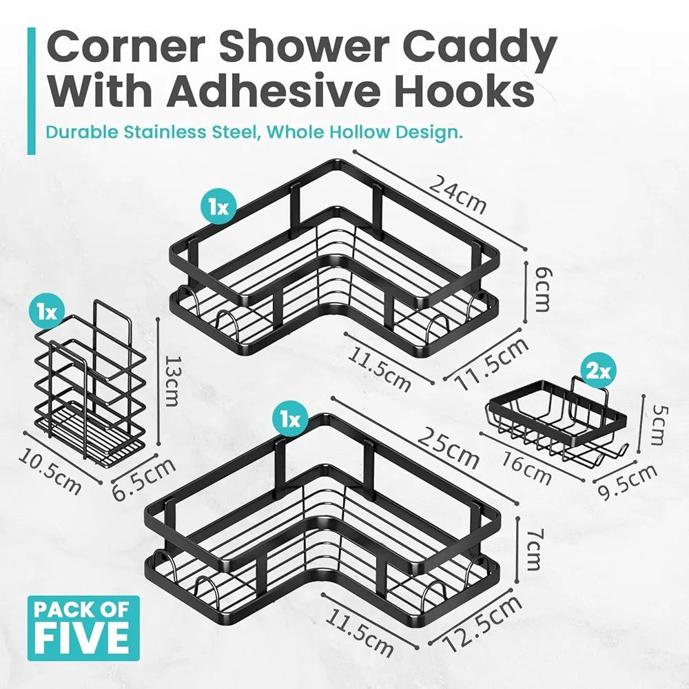 5-Piece Shower Caddy L-Shaped Corner Shelf Set
