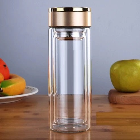 500ml Double Wall Glass Coffee Tumbler With Strainer & Lid