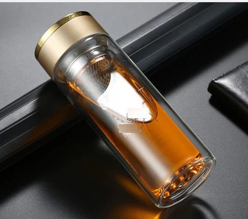 500ml Double Wall Glass Coffee Tumbler With Strainer & Lid