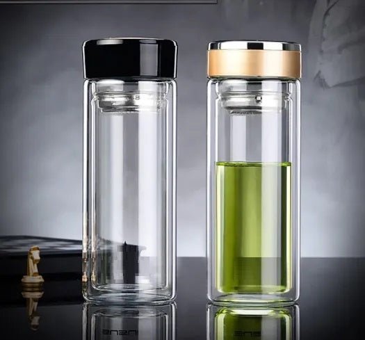 500ml Double Wall Glass Coffee Tumbler With Strainer & Lid
