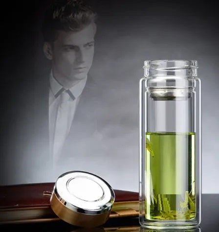 500ml Double Wall Glass Coffee Tumbler With Strainer & Lid