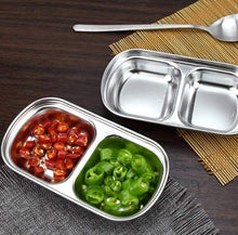 2 Compartments Stainless Steel Sauce Dish Seasoning Dish Snack Plate, Korean Saucer Dish, Dip Dish,  Sub-Grid Flavored Sauce Vinegar Bowl, 2 Compartments Plate