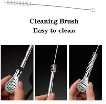7 Piece Set - Reusable Stainless Steel Drinking Straws with Filter Spoon
