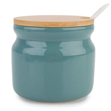 Ceramic Sugar Pot with Spoon & Wooden Lid
