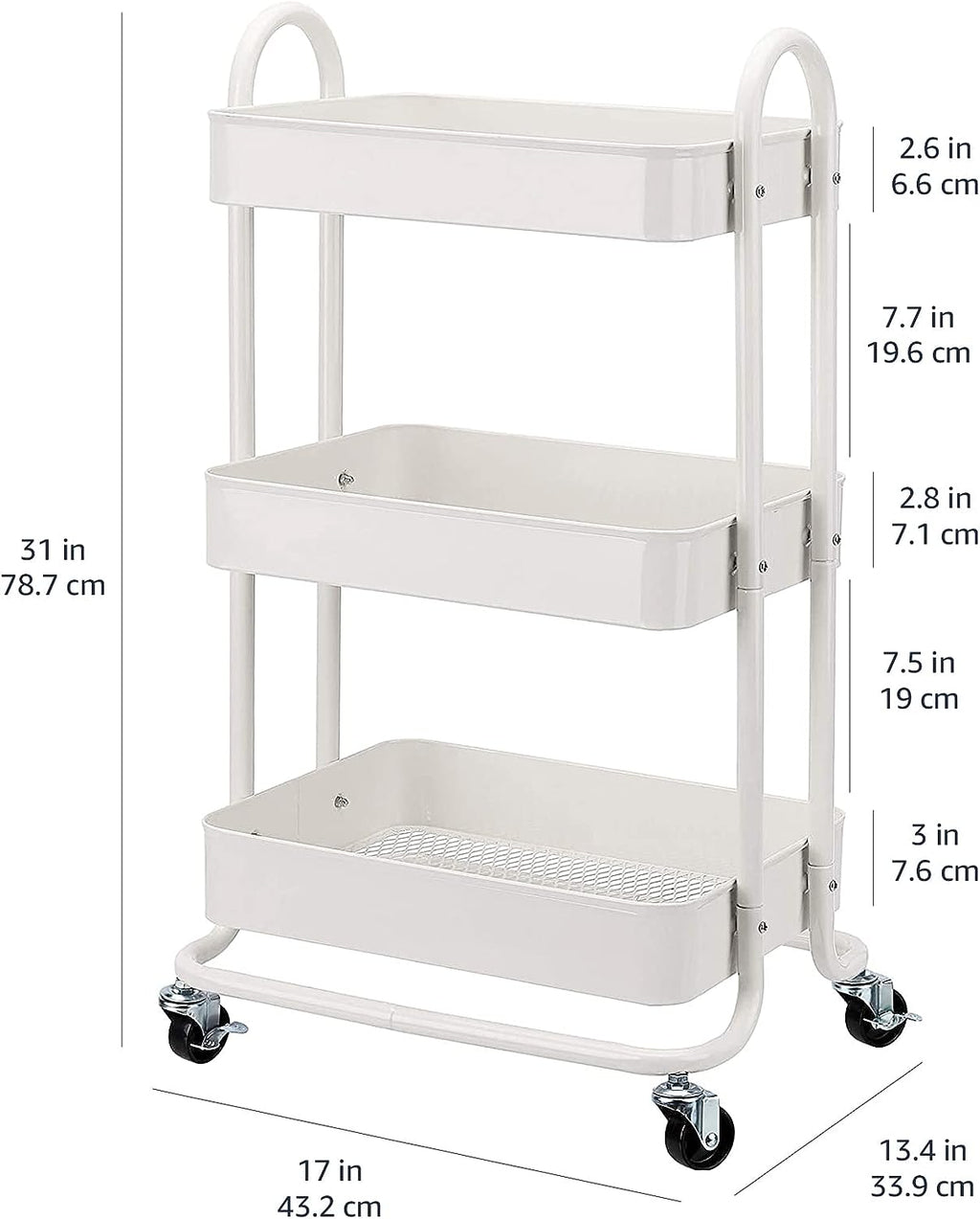 3-Tier Wheeled Mesh Base Rolling Kitchen Trolley Cart