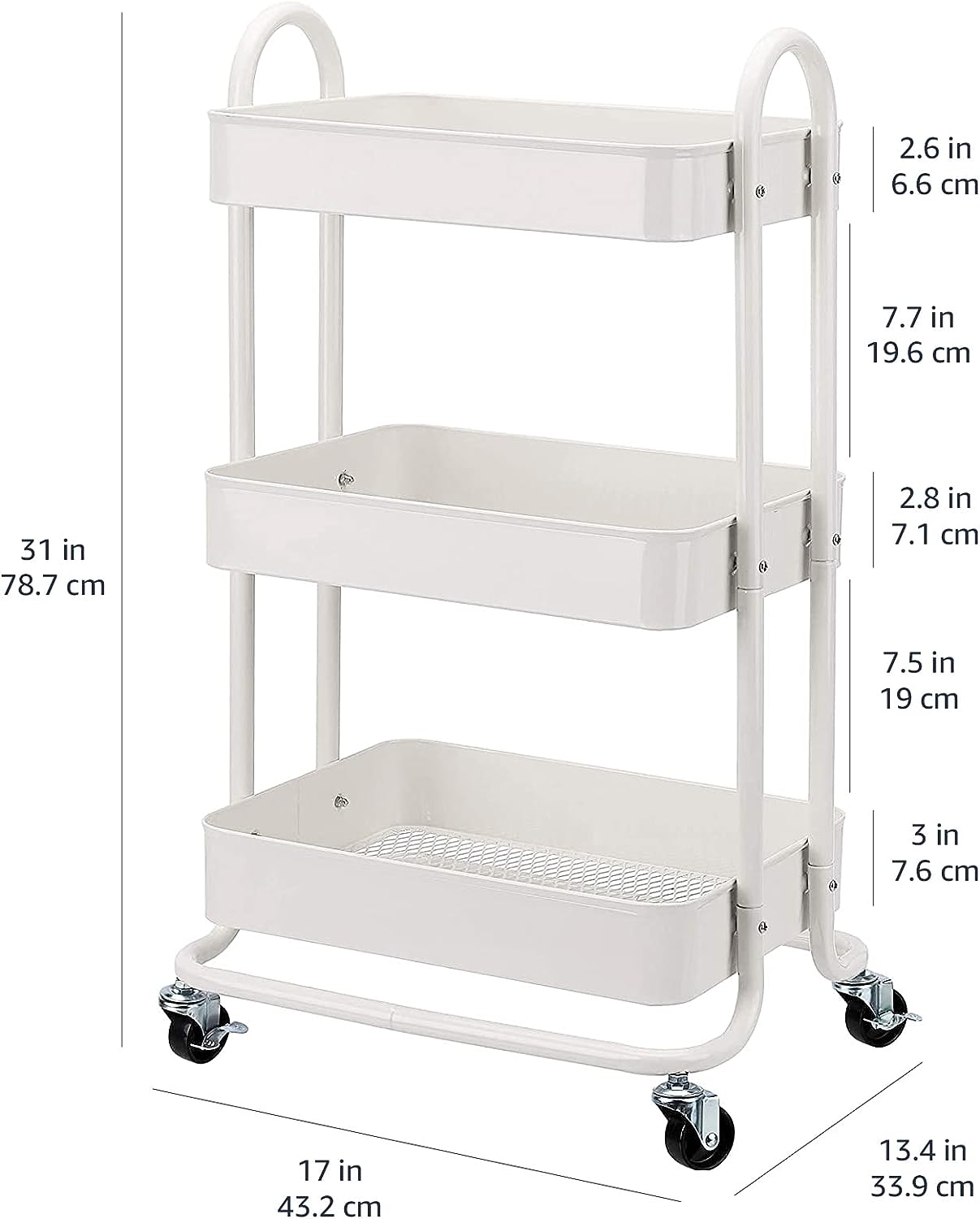 3-Tier Wheeled Mesh Base Rolling Kitchen Trolley Cart
