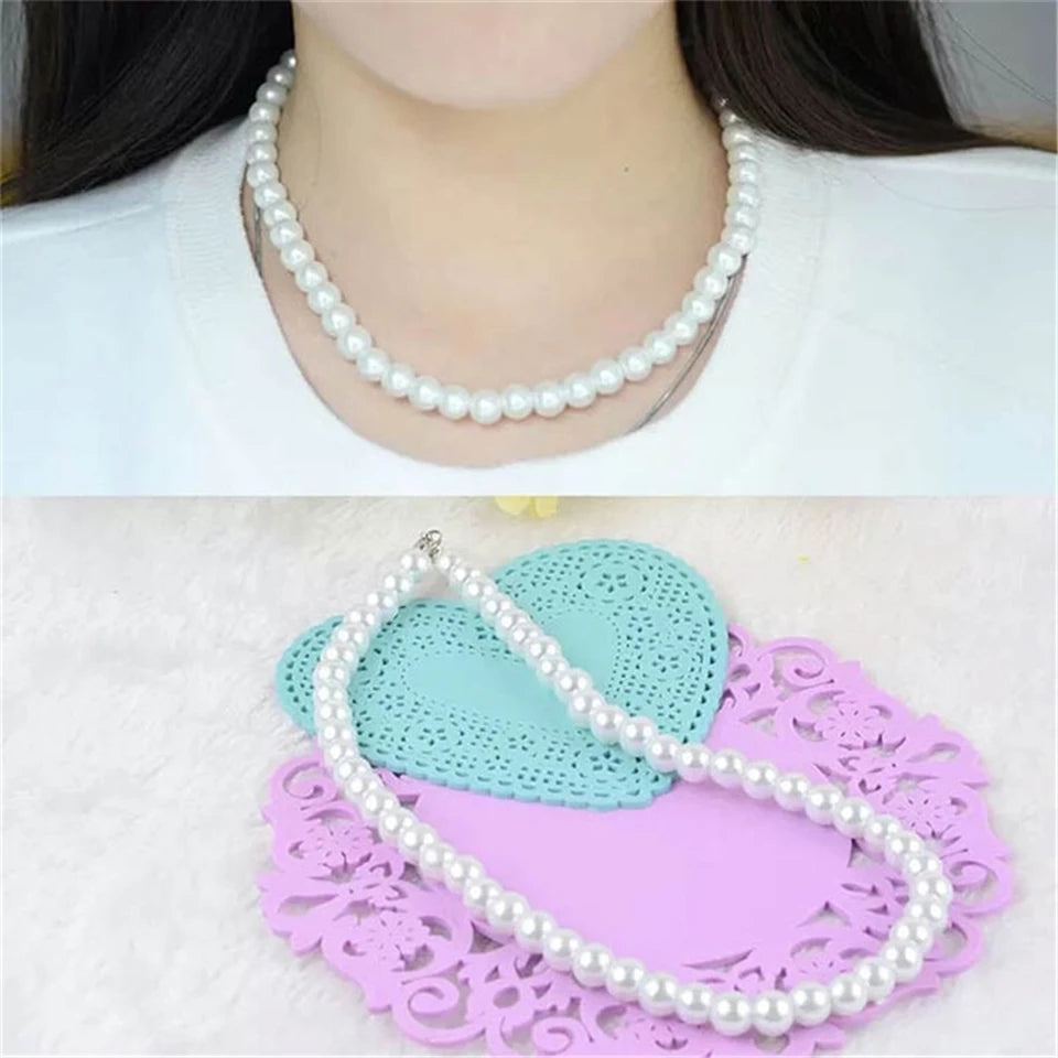 2 in 1 White Pearl Necklace and Bracelet with 5 inches Diameter